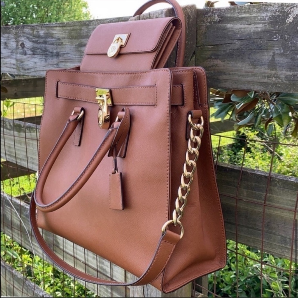 MIchael Kors MK Luggage Brown Hamilton Bag Wallet - Picture 5 of 8